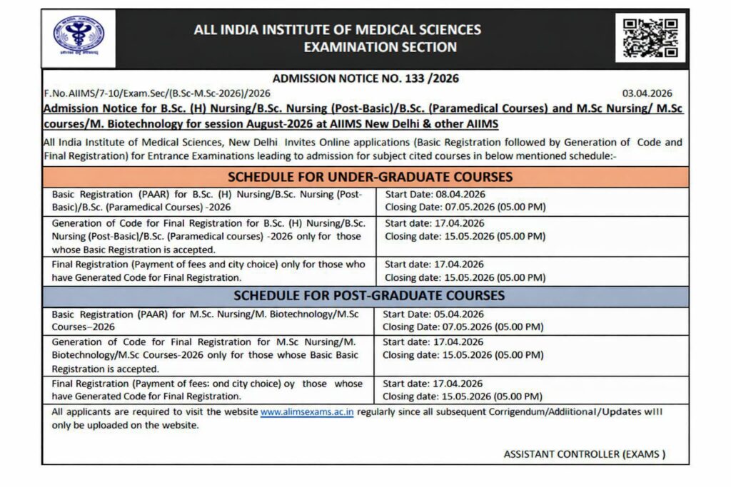 AIIMS Nursing Admission 2026 Step by Step Process Guide