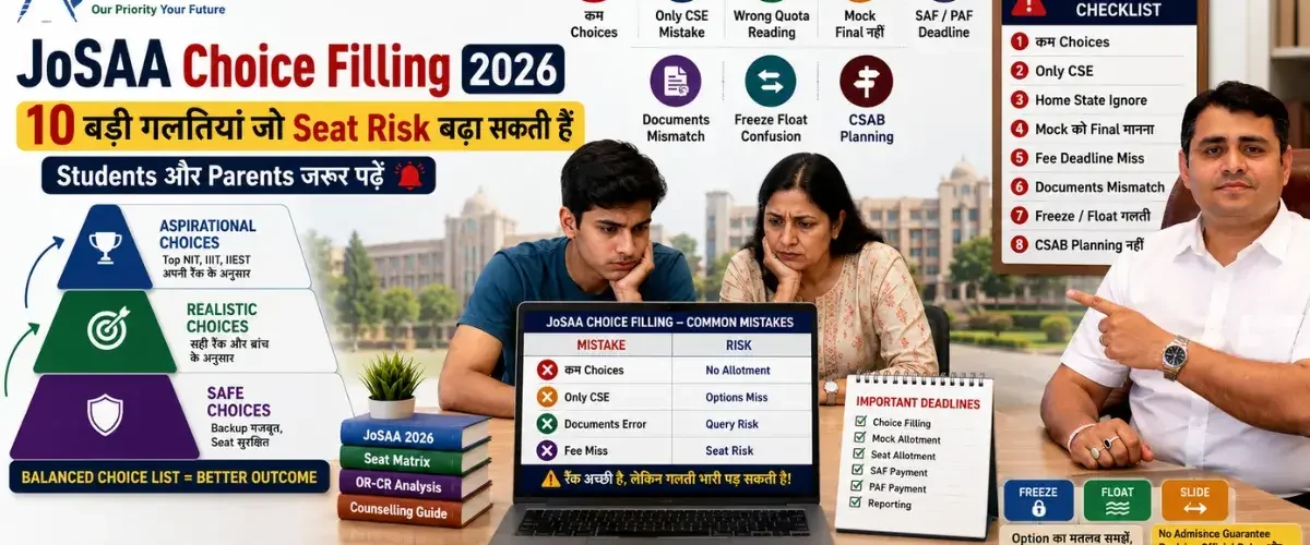 JoSAA Choice Filling 2026 की 10 बड़ी गलतियां: Students और Parents जरूर पढ़ें