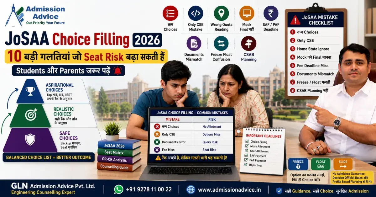 JoSAA Choice Filling 2026 की 10 बड़ी गलतियां: Students और Parents जरूर पढ़ें