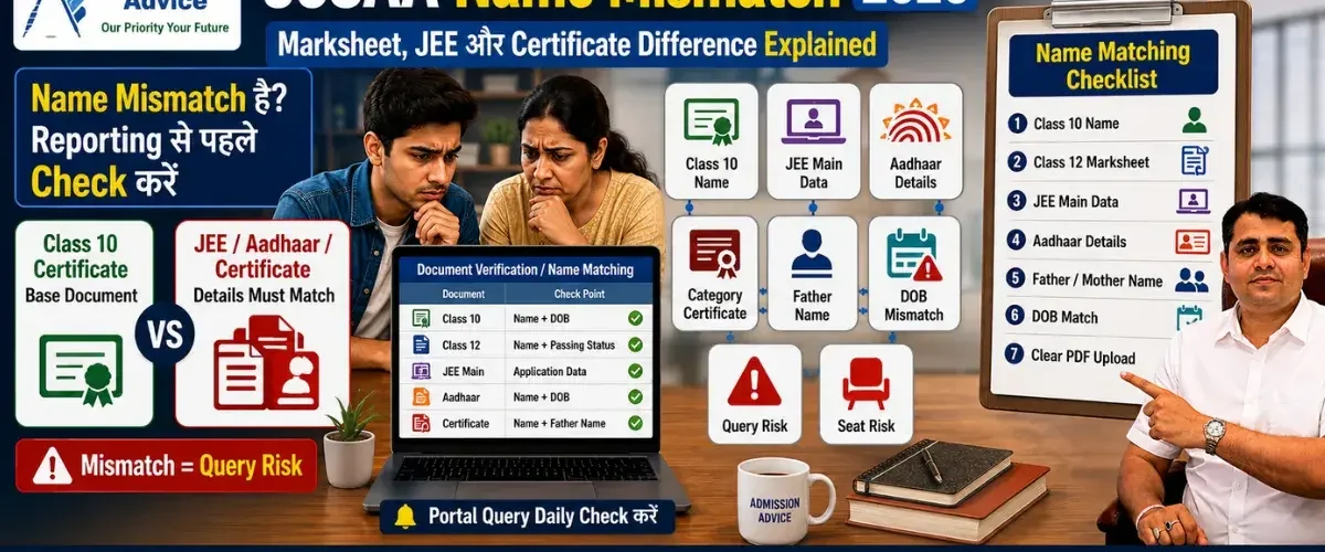 JoSAA 2026 Name Mismatch Problem: Marksheet, JEE और Certificate में Difference हो तो क्या करें?