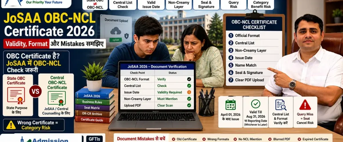 JoSAA 2026 OBC-NCL Certificate: Validity, Format और Common Mistakes