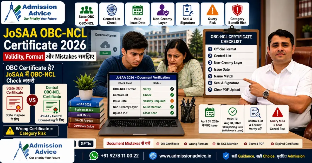 JoSAA 2026 OBC-NCL Certificate: Validity, Format और Common Mistakes