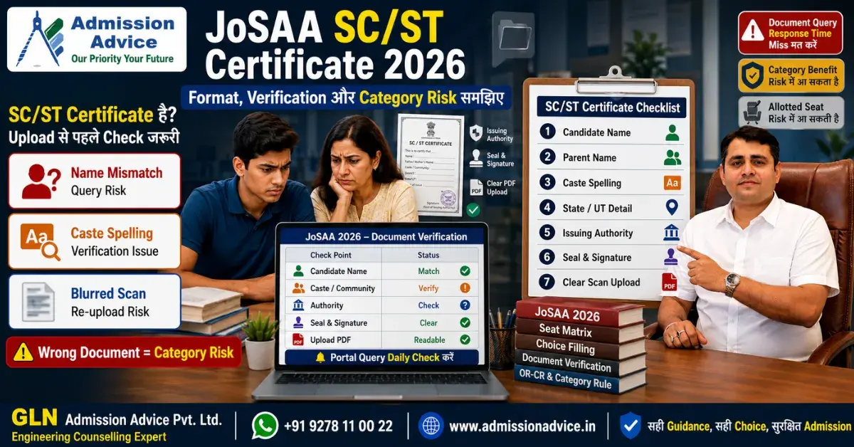 JoSAA 2026 SC/ST Certificate Problem: Format, Verification और Category Risk