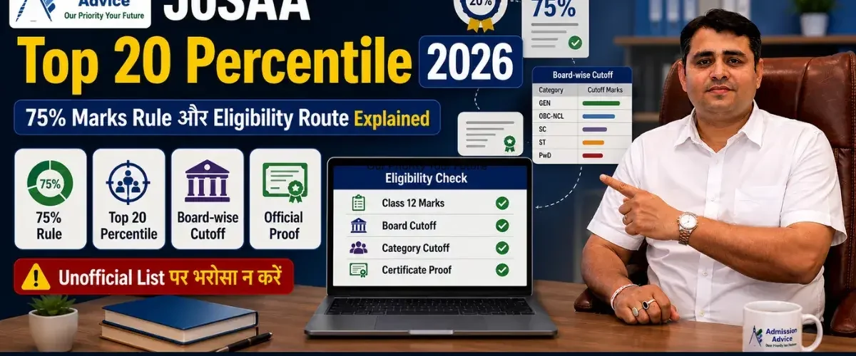 JoSAA 2026 Top 20 Percentile Certificate: 75% Marks Rule में इसका सही Role