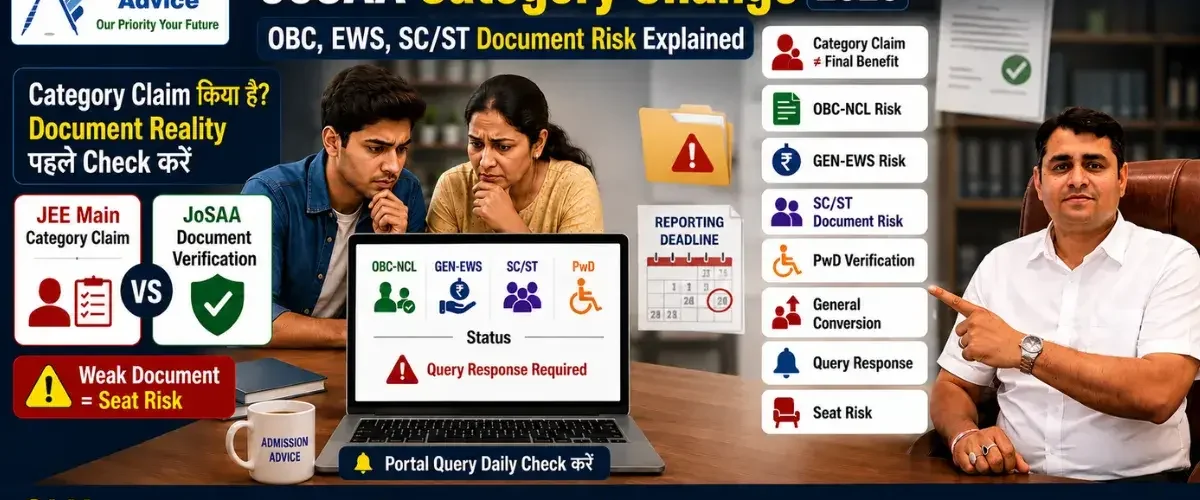 JoSAA 2026 में Category Change Possible है? OBC, EWS, SC/ST Document Risk Explained