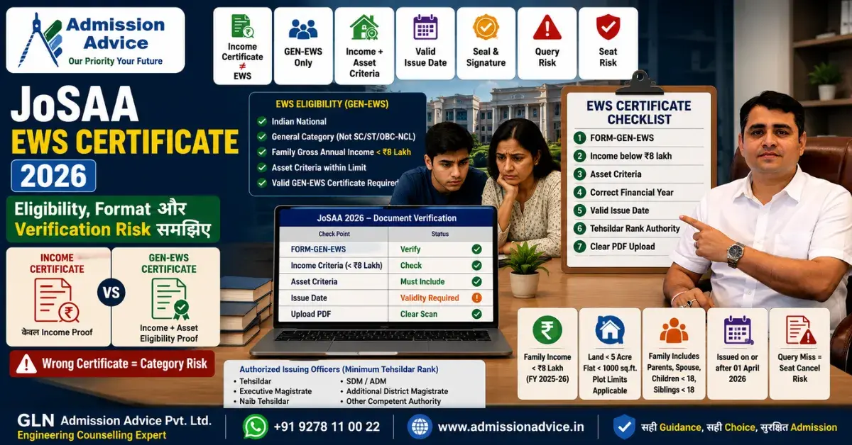 JoSAA 2026 EWS Certificate: Eligibility, Format और Verification Risk Explained