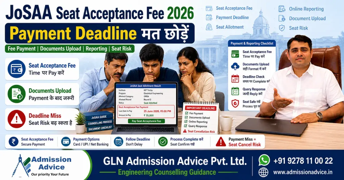 JoSAA Seat Acceptance Fee 2026: Payment Process, Amount, Deadline और Seat Cancel Risk