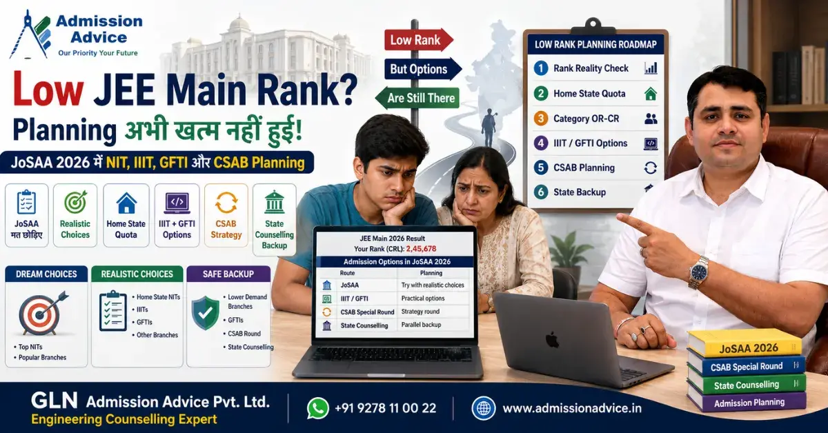 Low JEE Main Rank में JoSAA Counselling 2026: NIT, IIIT, GFTI और CSAB Planning
