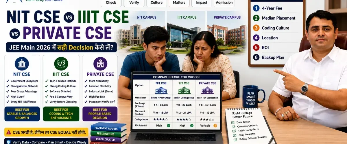 NIT CSE vs IIIT CSE vs Private CSE: JEE Main 2026 Students के लिए Best Decision Guide