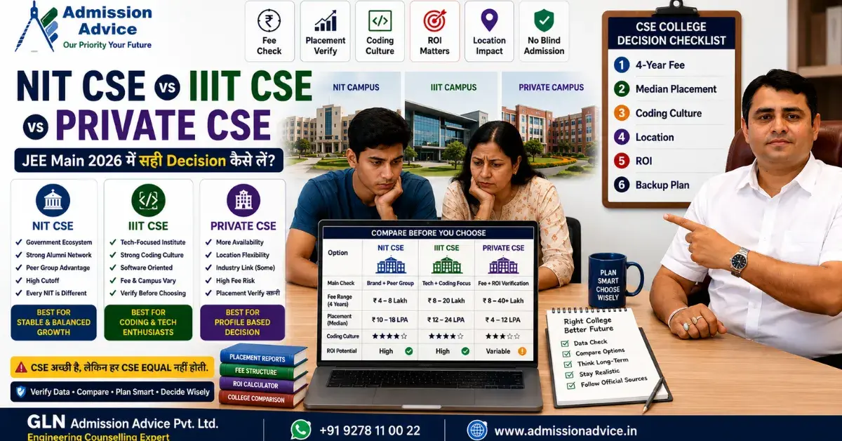 NIT CSE vs IIIT CSE vs Private CSE: JEE Main 2026 Students के लिए Best Decision Guide